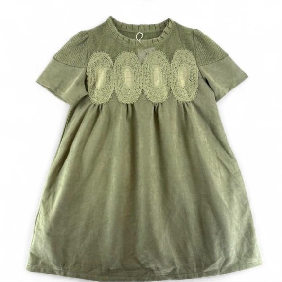 NWT Olive Green Faux Suede Boho Vintage look Dress W/ Pockets Womens Size Small - Picture 2 of 5